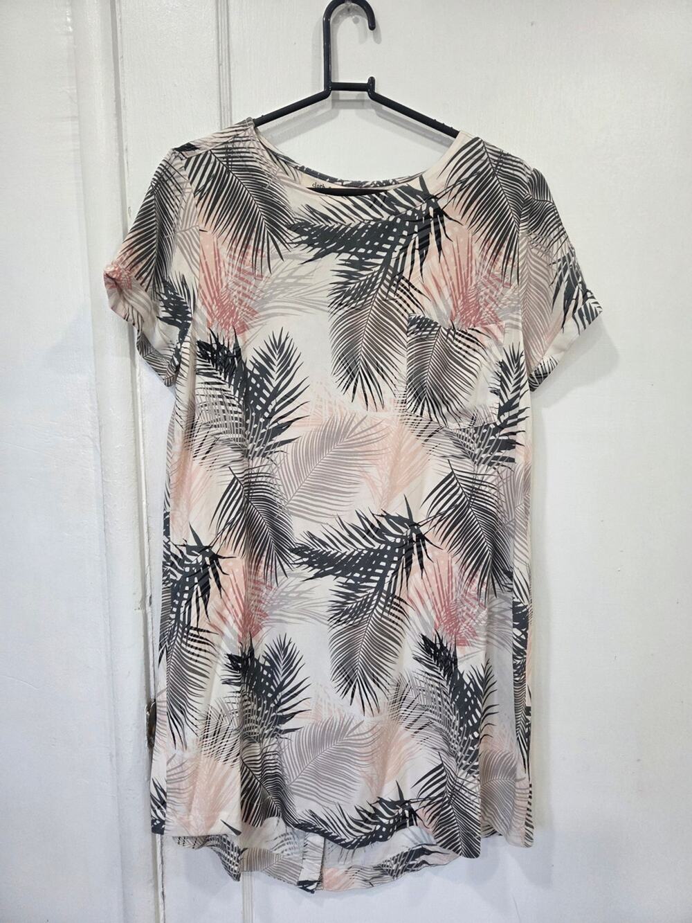 Cloth & Stone Palm Print Shirt Dress Black Pink White Short Sleeve Small